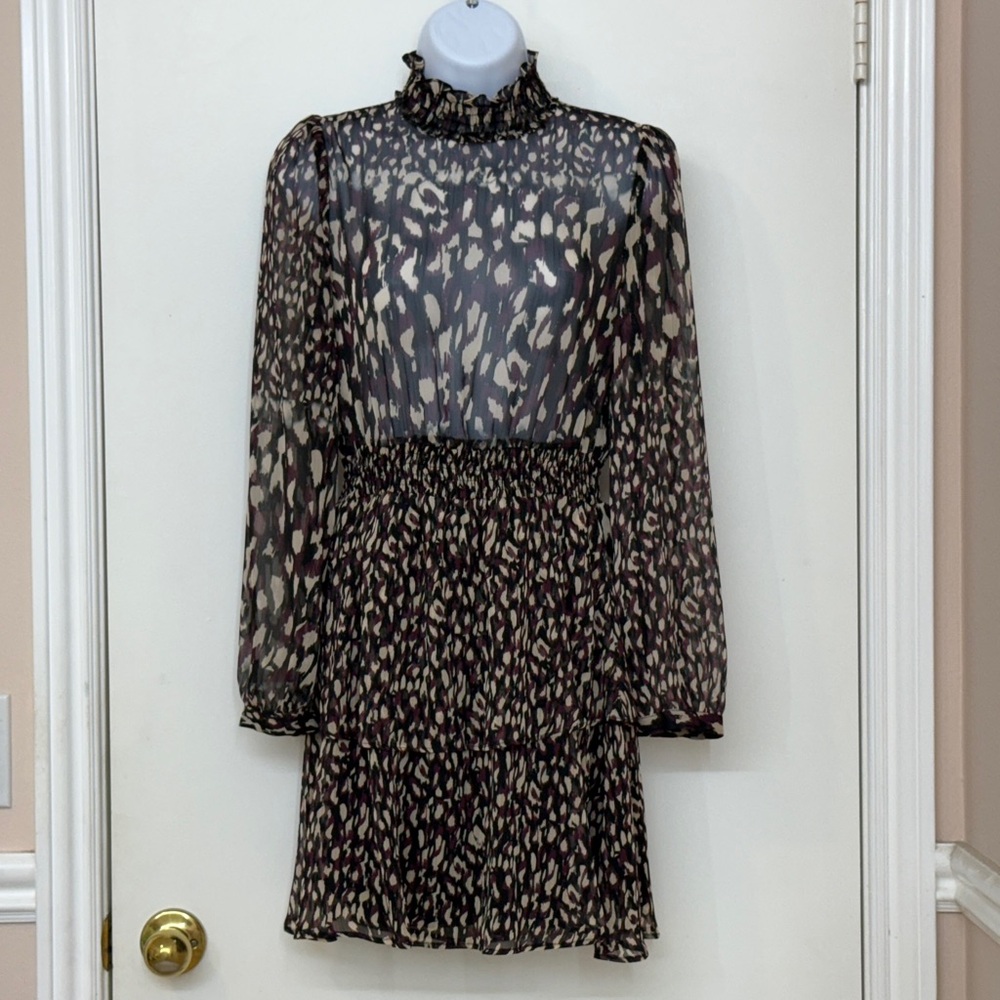 ZARA Women Ruffle Leopard Print Mini Dress, Size XS